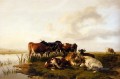 El rebaño de tierras bajas animales de granja ganado Thomas Sidney Cooper